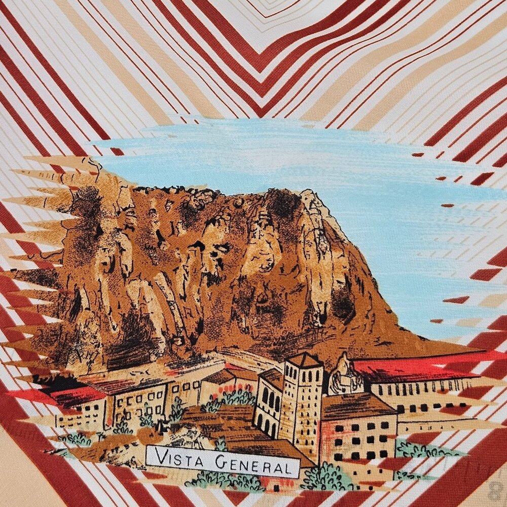 Montserrat Scarf Womens Italian Polyester Religious Cultural Art Beige Red - Picture 7 of 10